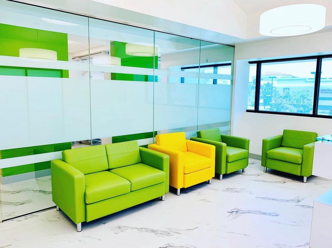 Bright and welcoming waiting area at Brite Kids Dental in Gardena designed for children and families